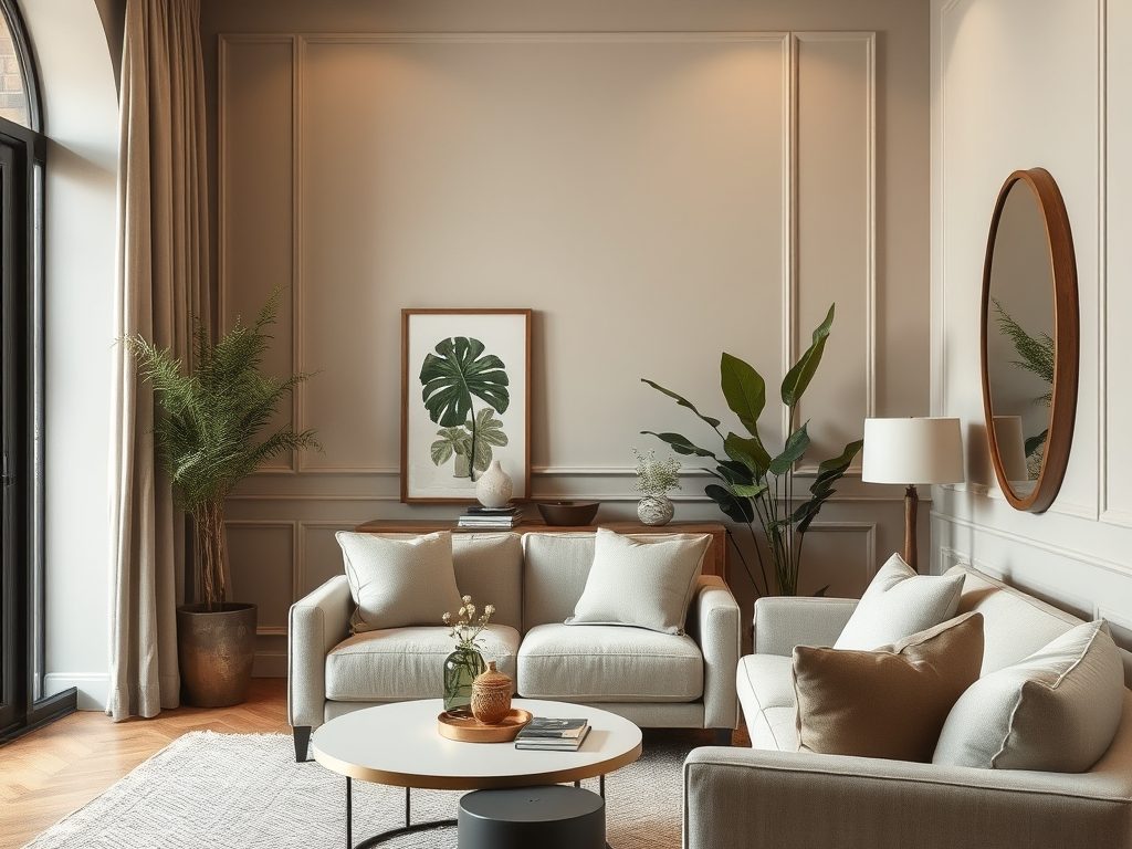 Greige na ścianach: jak wybrać odcień i dodatki, by wnętrze zyskało ponadczasowy charakter